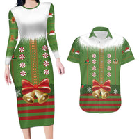 Christmas Costume Elf Couples Matching Long Sleeve Bodycon Dress and Hawaiian Shirt Santa Little Helper Green - Wonder Print Shop