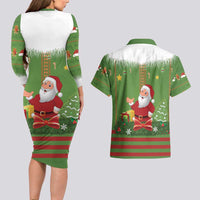 Christmas Costume Elf Couples Matching Long Sleeve Bodycon Dress and Hawaiian Shirt Santa Little Helper Green - Wonder Print Shop