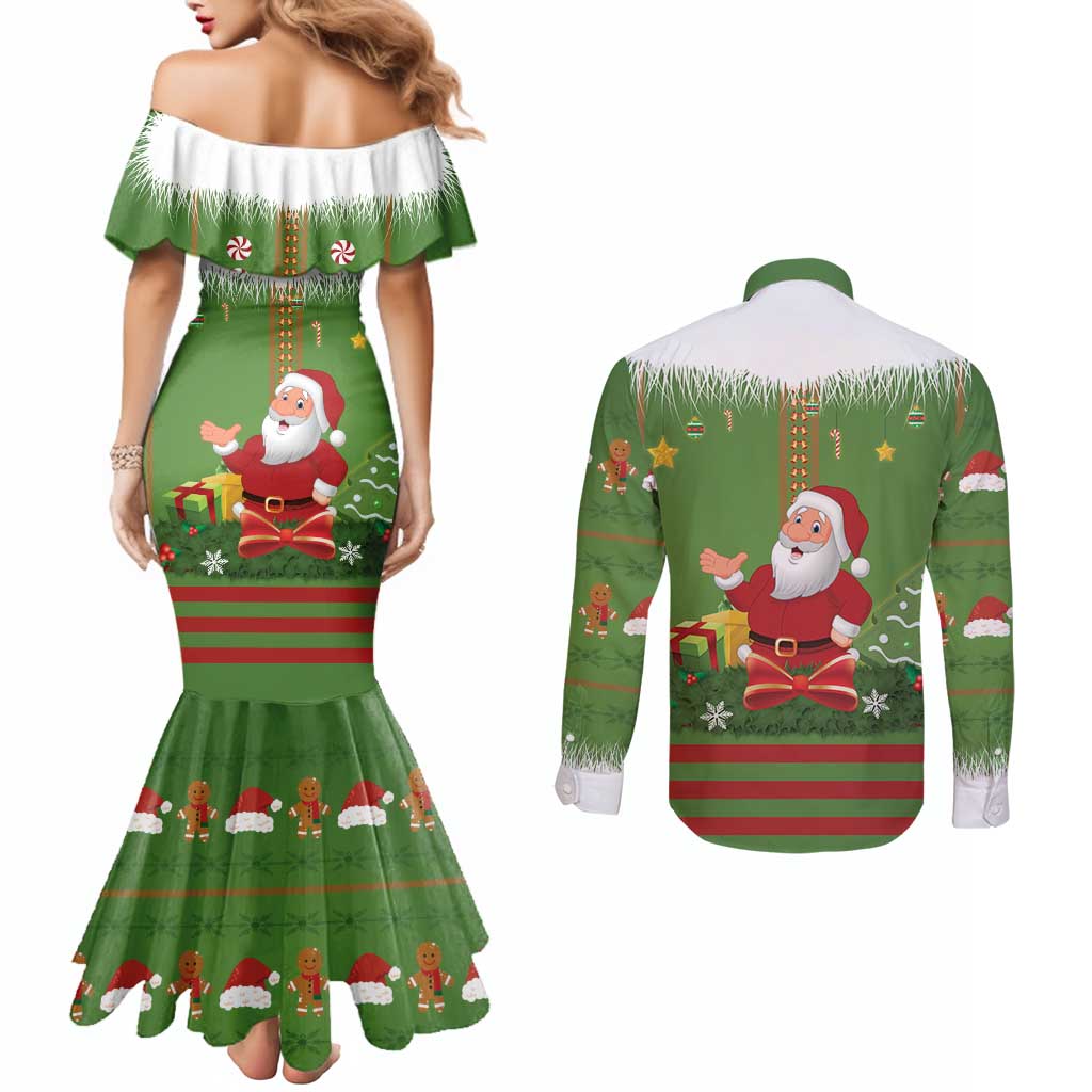 Christmas Costume Elf Couples Matching Mermaid Dress and Long Sleeve Button Shirt Santa Little Helper Green - Wonder Print Shop