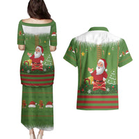Christmas Costume Elf Couples Matching Puletasi and Hawaiian Shirt Santa Little Helper Green - Wonder Print Shop