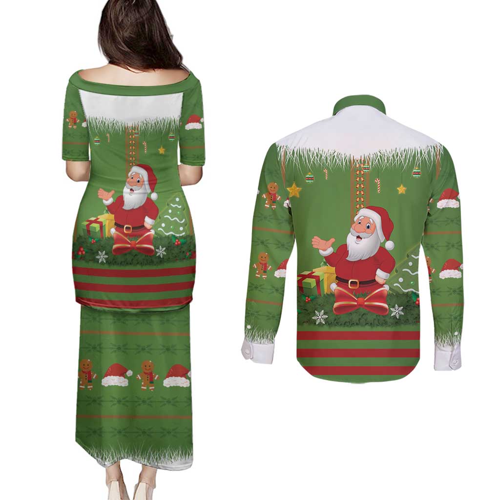 Christmas Costume Elf Couples Matching Puletasi and Long Sleeve Button Shirt Santa Little Helper Green - Wonder Print Shop