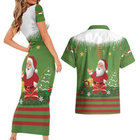 Christmas Costume Elf Couples Matching Short Sleeve Bodycon Dress and Hawaiian Shirt Santa Little Helper Green - Wonder Print Shop