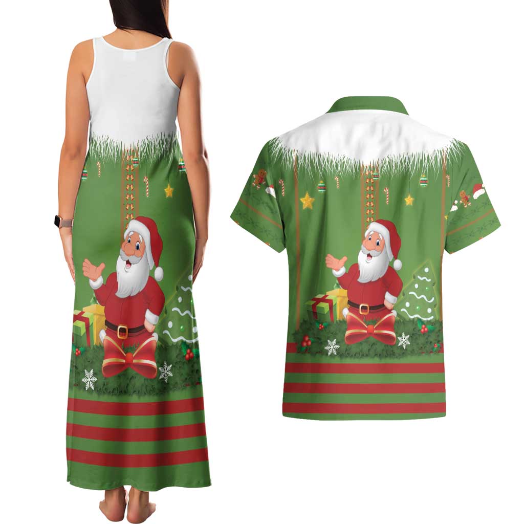 Christmas Costume Elf Couples Matching Tank Maxi Dress and Hawaiian Shirt Santa Little Helper Green - Wonder Print Shop