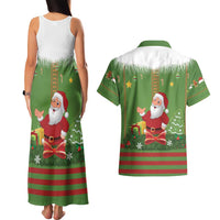 Christmas Costume Elf Couples Matching Tank Maxi Dress and Hawaiian Shirt Santa Little Helper Green - Wonder Print Shop
