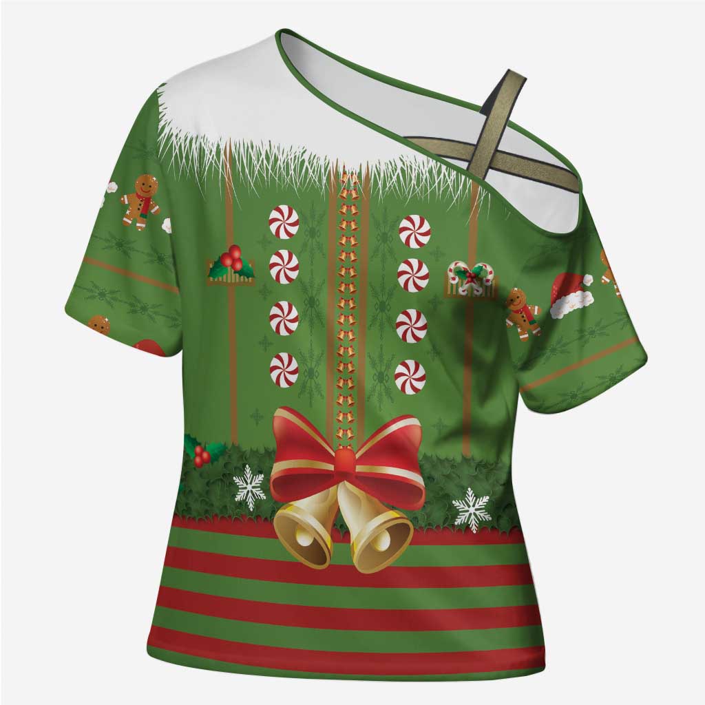 Christmas Costume Elf Cross Shoulder Shirt Santa Little Helper Green - Wonder Print Shop
