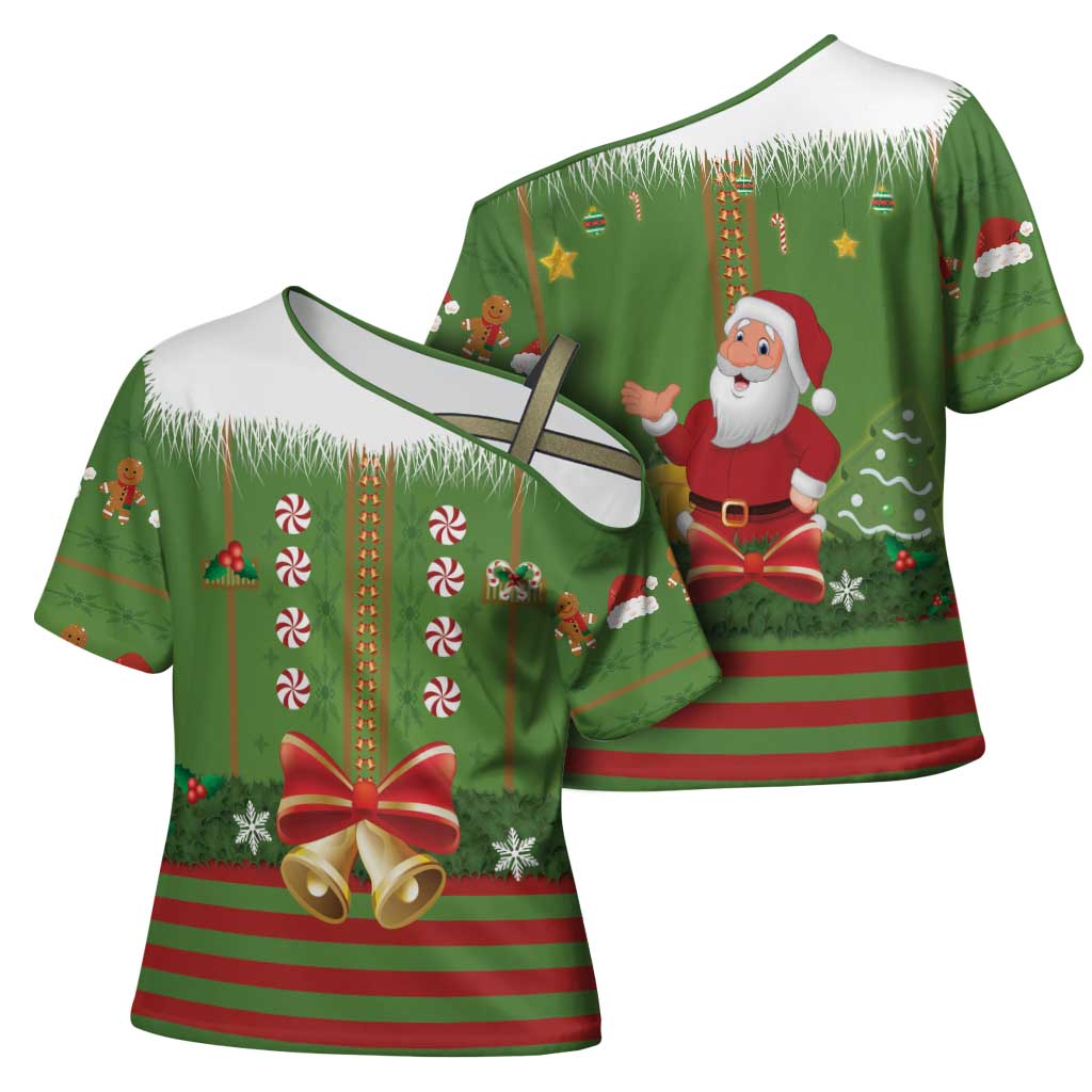 Christmas Costume Elf Cross Shoulder Shirt Santa Little Helper Green - Wonder Print Shop