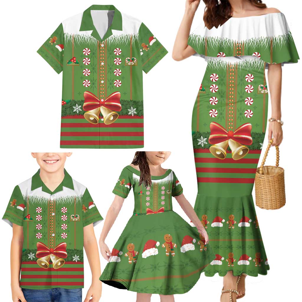 Christmas Costume Elf Family Matching Mermaid Dress and Hawaiian Shirt Santa Little Helper Green - Wonder Print Shop
