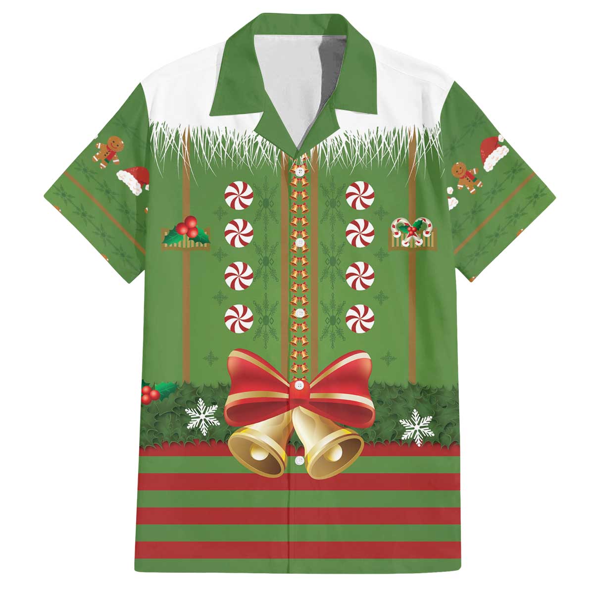 Christmas Costume Elf Family Matching Off The Shoulder Long Sleeve Dress and Hawaiian Shirt Santa Little Helper Green - Wonder Print Shop