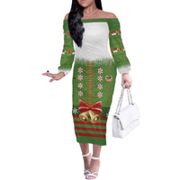 Christmas Costume Elf Family Matching Off The Shoulder Long Sleeve Dress and Hawaiian Shirt Santa Little Helper Green - Wonder Print Shop