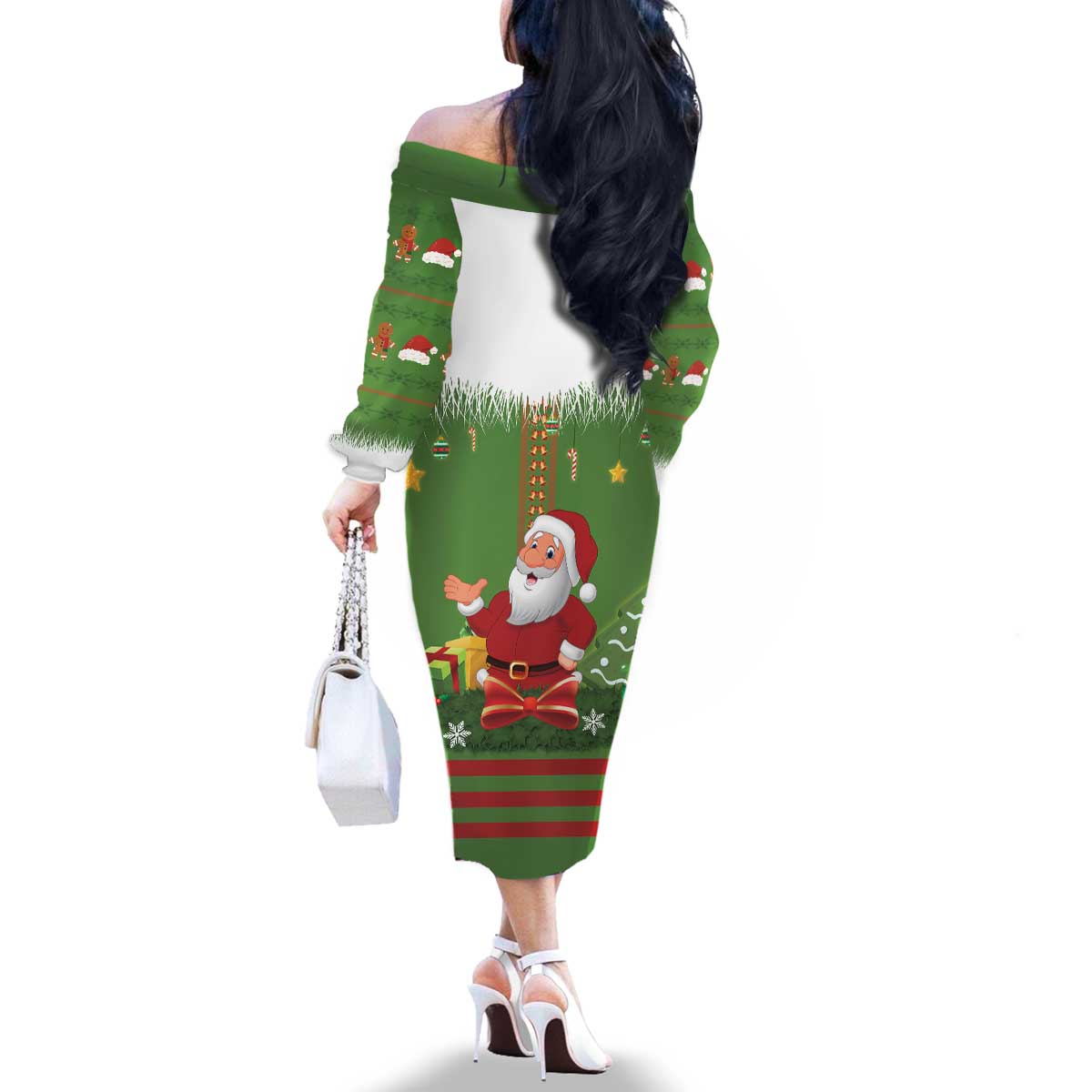 Christmas Costume Elf Family Matching Off The Shoulder Long Sleeve Dress and Hawaiian Shirt Santa Little Helper Green - Wonder Print Shop