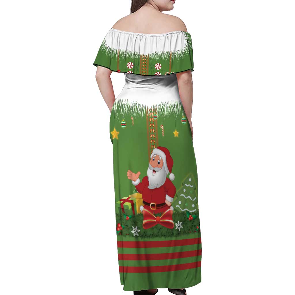 Christmas Costume Elf Family Matching Off Shoulder Maxi Dress and Hawaiian Shirt Santa Little Helper Green - Wonder Print Shop
