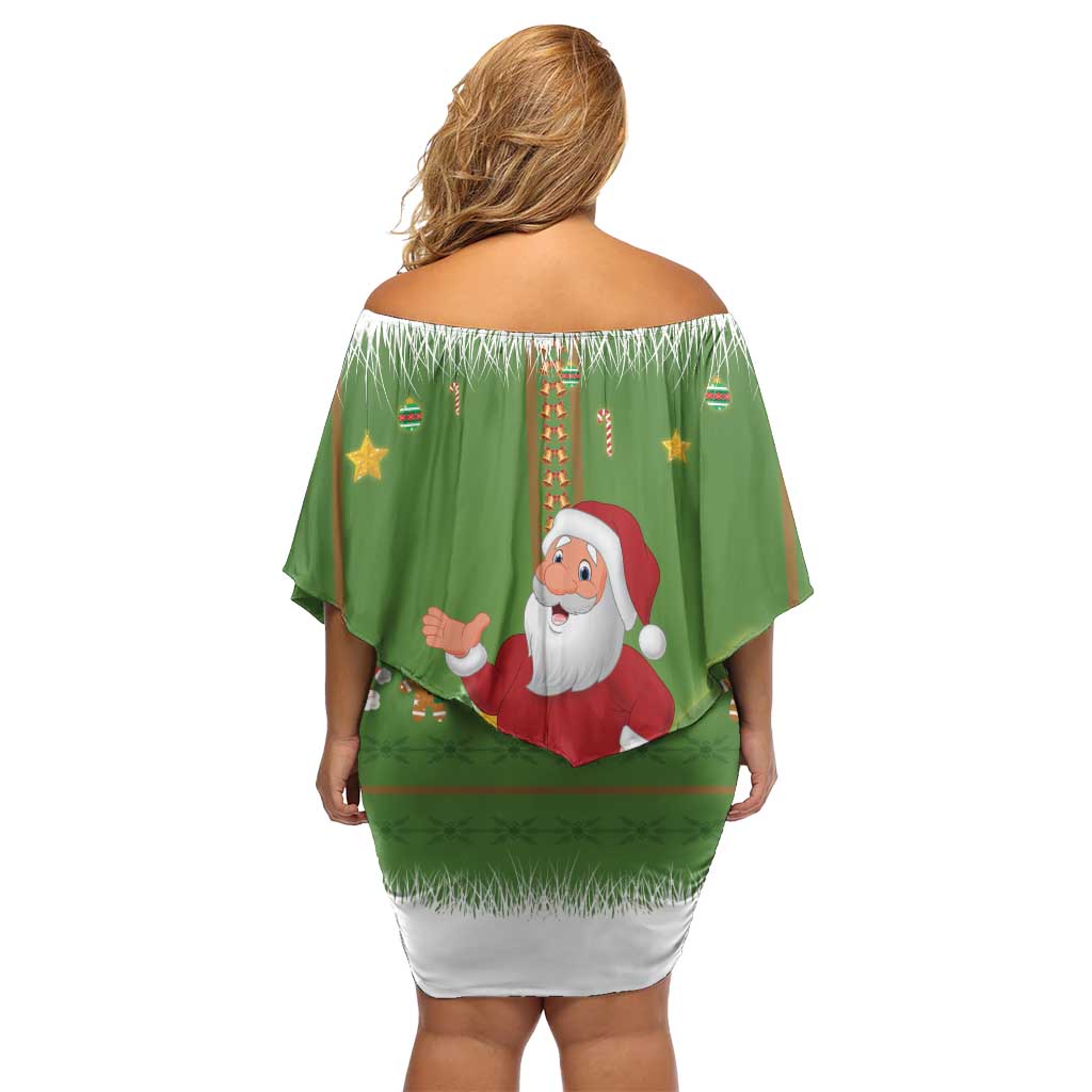 Christmas Costume Elf Family Matching Off Shoulder Short Dress and Hawaiian Shirt Santa Little Helper Green - Wonder Print Shop
