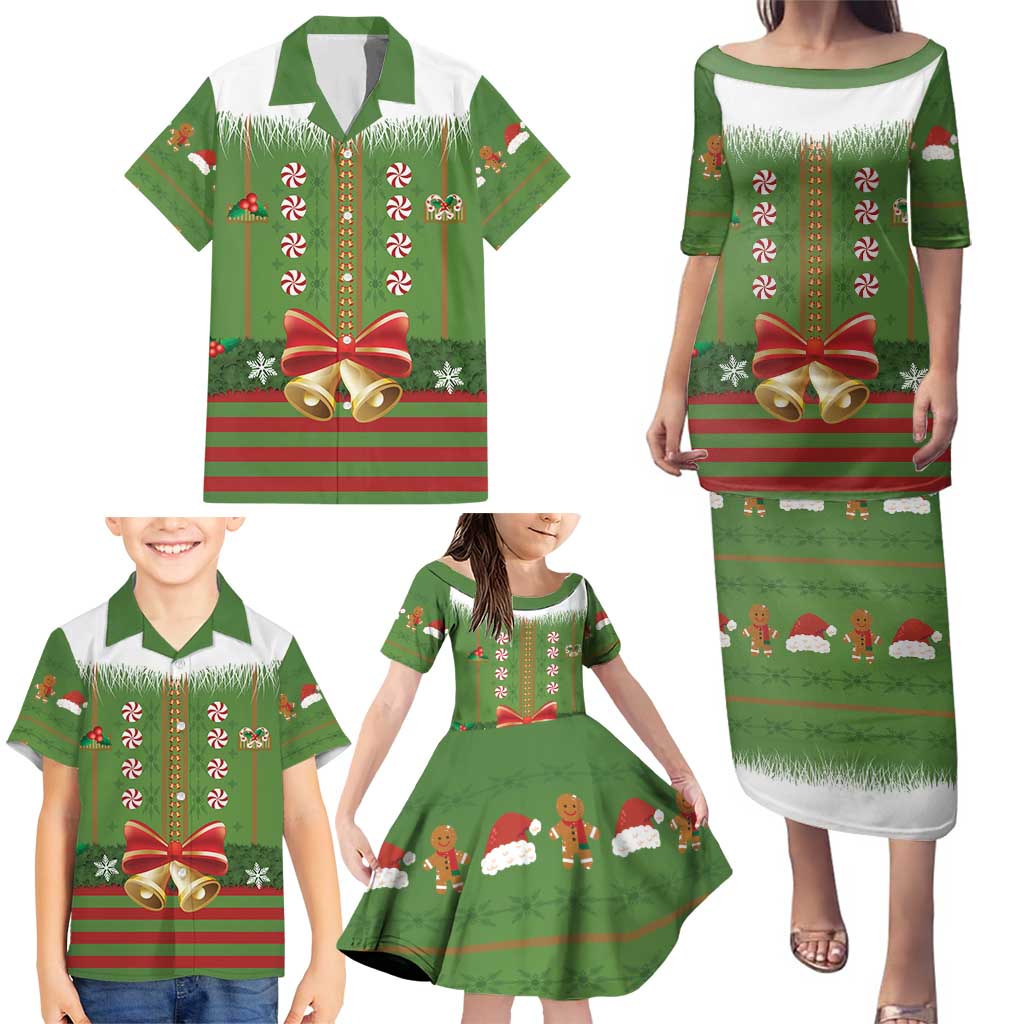 Christmas Costume Elf Family Matching Puletasi and Hawaiian Shirt Santa Little Helper Green - Wonder Print Shop