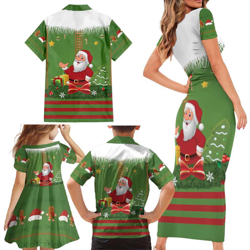 Christmas Costume Elf Family Matching Short Sleeve Bodycon Dress and Hawaiian Shirt Santa Little Helper Green - Wonder Print Shop