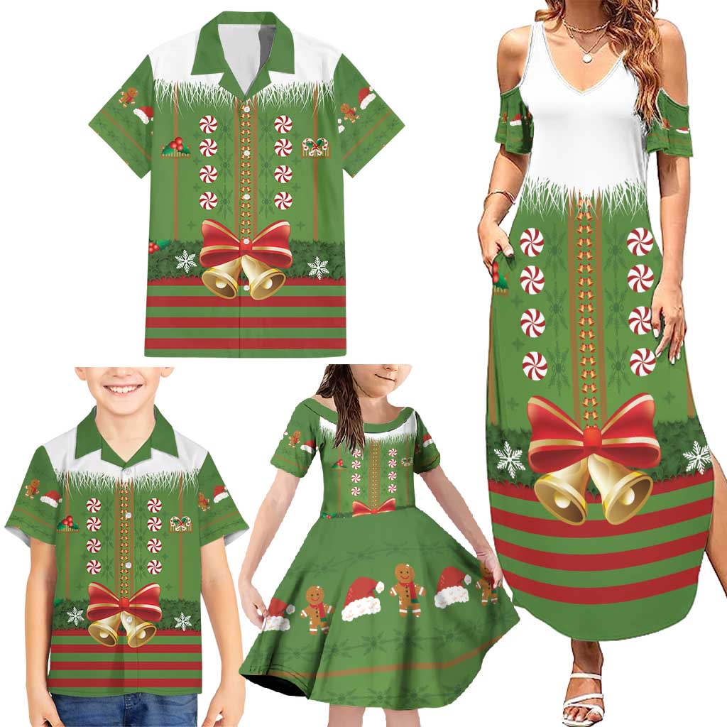 Christmas Costume Elf Family Matching Summer Maxi Dress and Hawaiian Shirt Santa Little Helper Green - Wonder Print Shop
