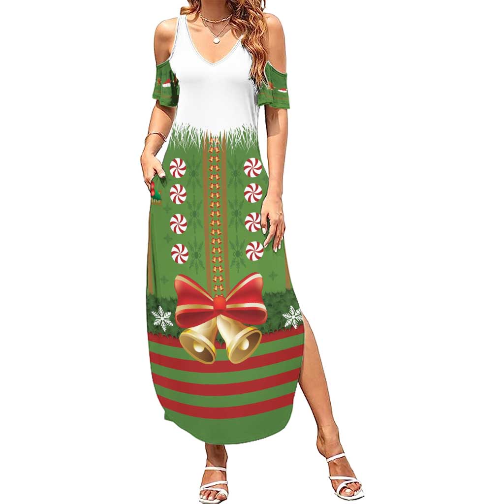 Christmas Costume Elf Family Matching Summer Maxi Dress and Hawaiian Shirt Santa Little Helper Green - Wonder Print Shop