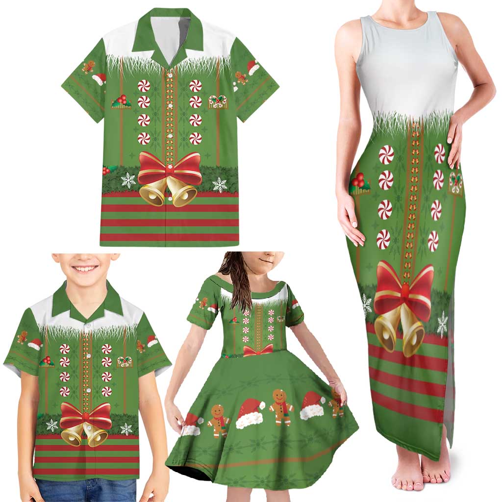 Christmas Costume Elf Family Matching Tank Maxi Dress and Hawaiian Shirt Santa Little Helper Green - Wonder Print Shop