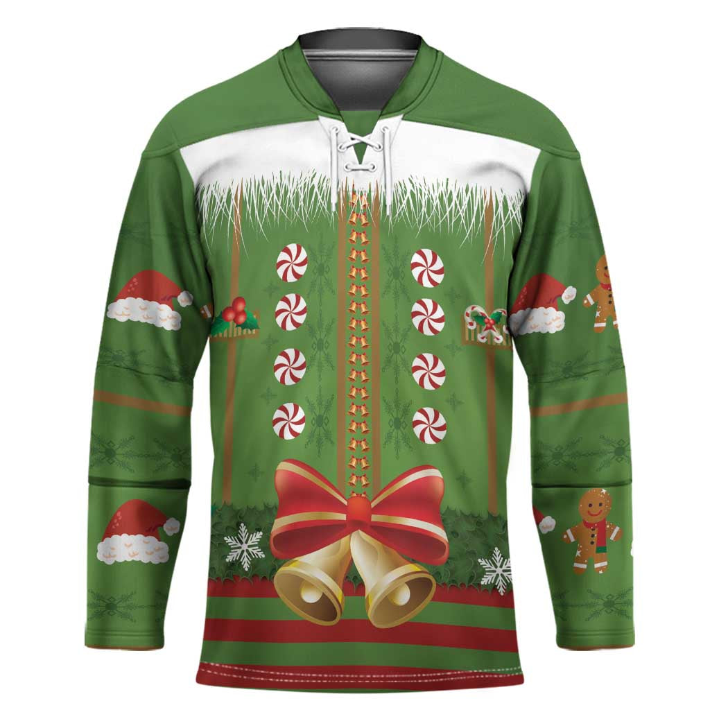 Christmas Costume Elf Hockey Jersey Santa Little Helper Green - Wonder Print Shop