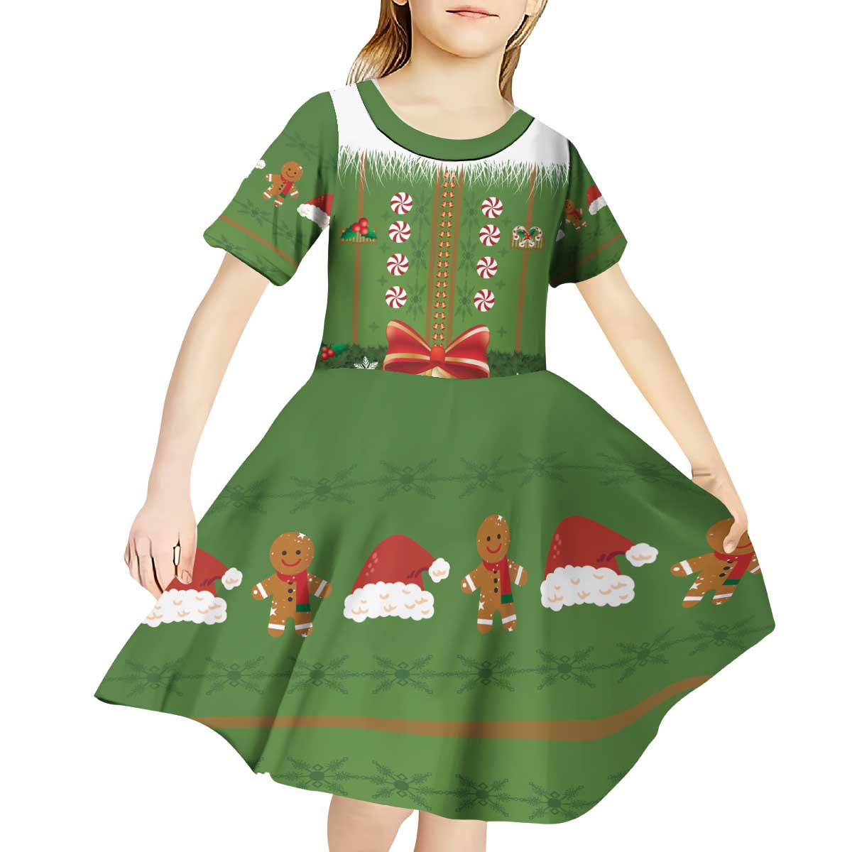 Christmas Costume Elf Kid Short Sleeve Dress Santa Little Helper Green - Wonder Print Shop