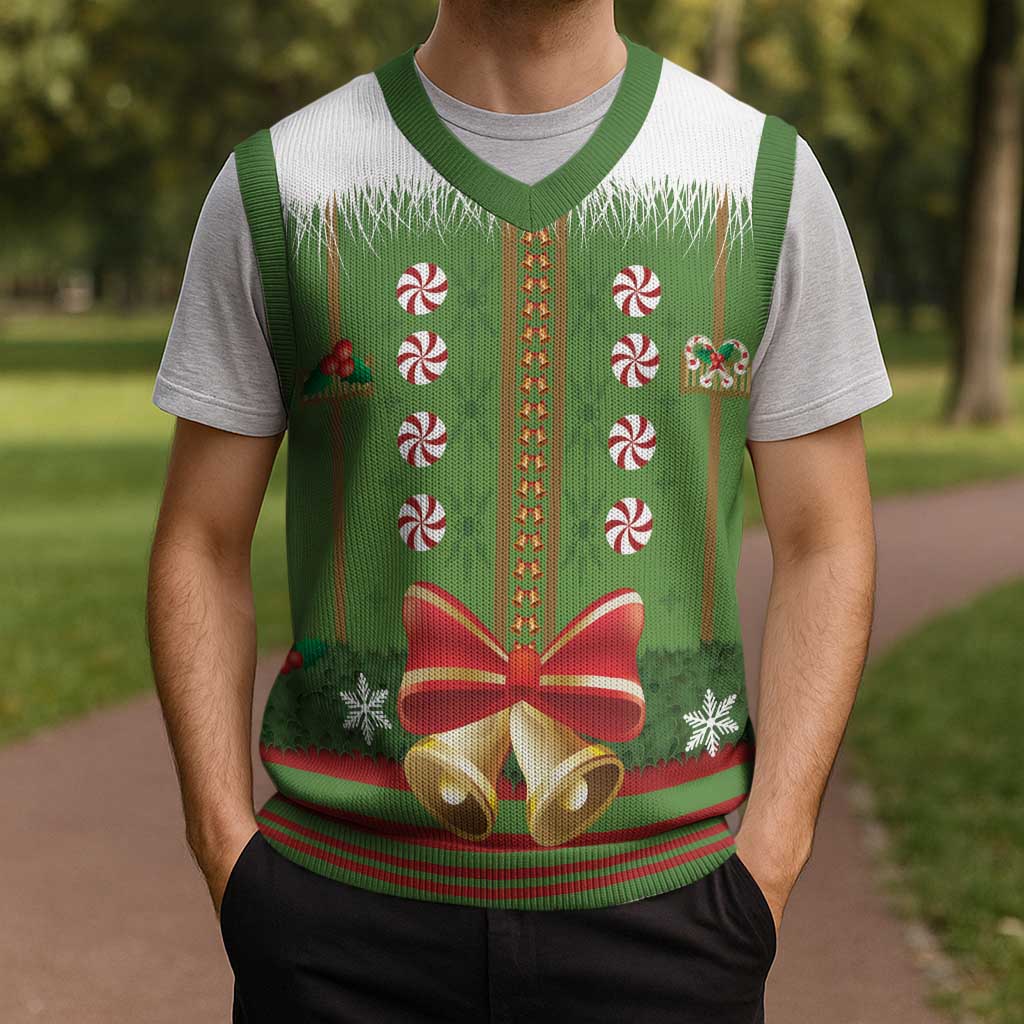 Christmas Costume Elf Christmas Knitted V-Neck Vest Santa Little Helper Green - Wonder Print Shop