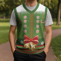 Christmas Costume Elf Christmas Knitted V-Neck Vest Santa Little Helper Green - Wonder Print Shop
