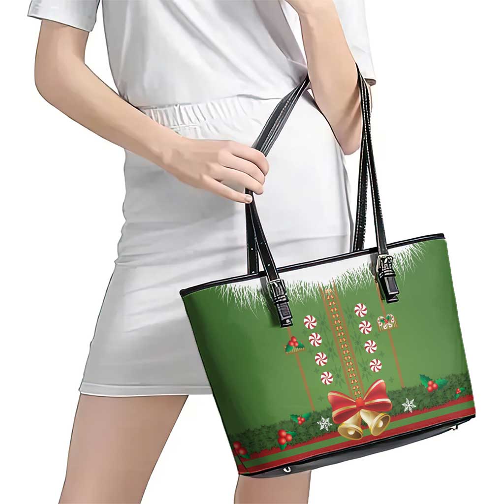 Christmas Costume Elf Leather Tote Bag Santa Little Helper Green - Wonder Print Shop