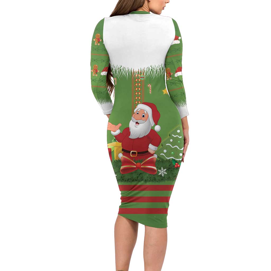 Christmas Costume Elf Long Sleeve Bodycon Dress Santa Little Helper Green - Wonder Print Shop