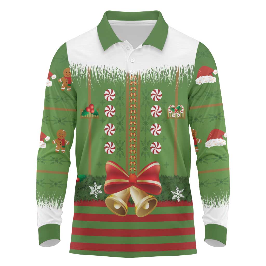 Christmas Costume Elf Long Sleeve Polo Shirt Santa Little Helper Green - Wonder Print Shop