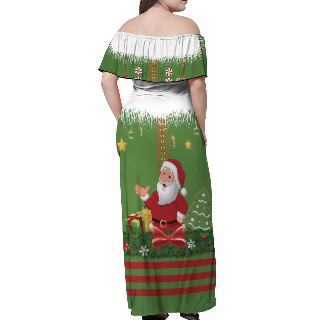 Christmas Costume Elf Off Shoulder Maxi Dress Santa Little Helper Green - Wonder Print Shop