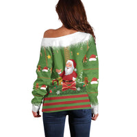 Christmas Costume Elf Off Shoulder Sweater Santa Little Helper Green - Wonder Print Shop