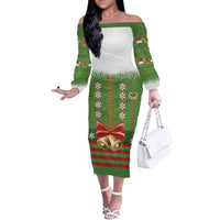 Christmas Costume Elf Off The Shoulder Long Sleeve Dress Santa Little Helper Green - Wonder Print Shop