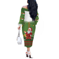 Christmas Costume Elf Off The Shoulder Long Sleeve Dress Santa Little Helper Green - Wonder Print Shop