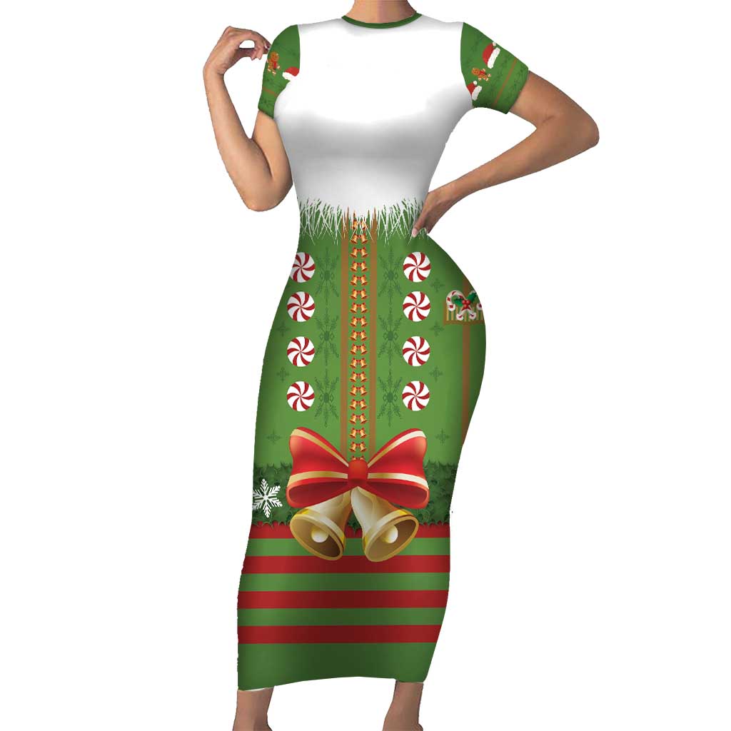Christmas Costume Elf Short Sleeve Bodycon Dress Santa Little Helper Green - Wonder Print Shop