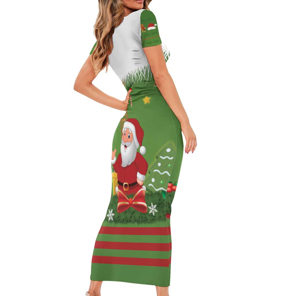 Christmas Costume Elf Short Sleeve Bodycon Dress Santa Little Helper Green - Wonder Print Shop