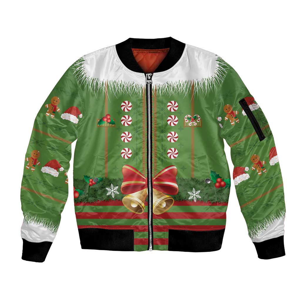 Christmas Costume Elf Sleeve Zip Bomber Jacket Santa Little Helper Green - Wonder Print Shop