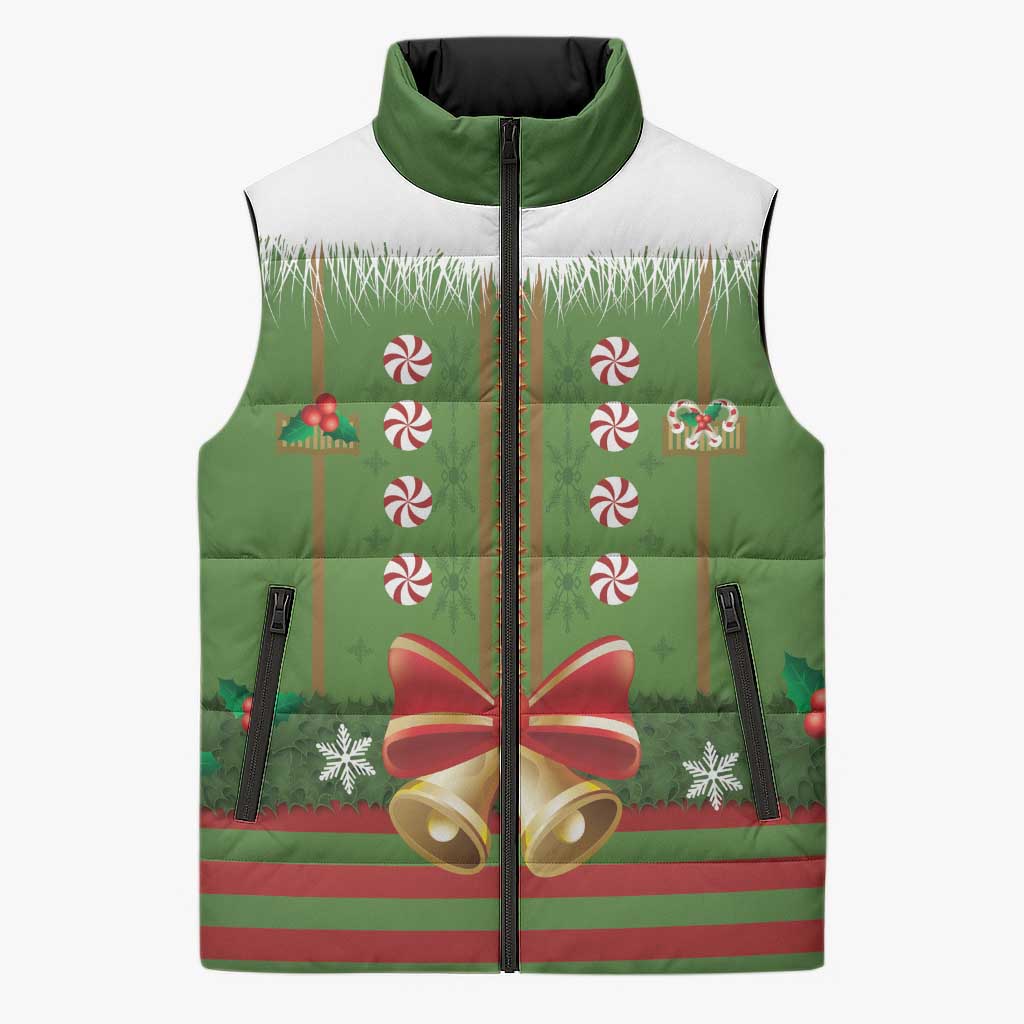 Christmas Costume Elf Sleeveless Puffer Jacket Santa Little Helper Green - Wonder Print Shop