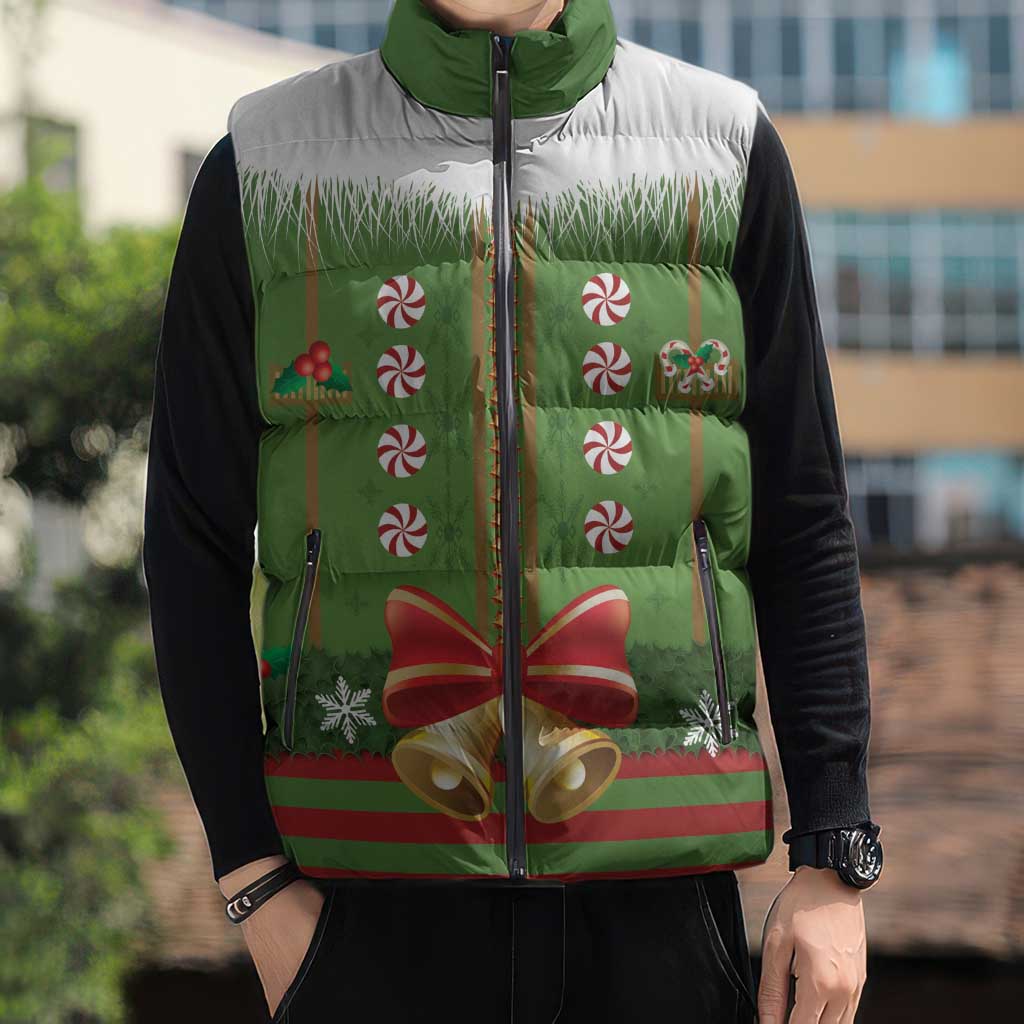 Christmas Costume Elf Sleeveless Puffer Jacket Santa Little Helper Green - Wonder Print Shop