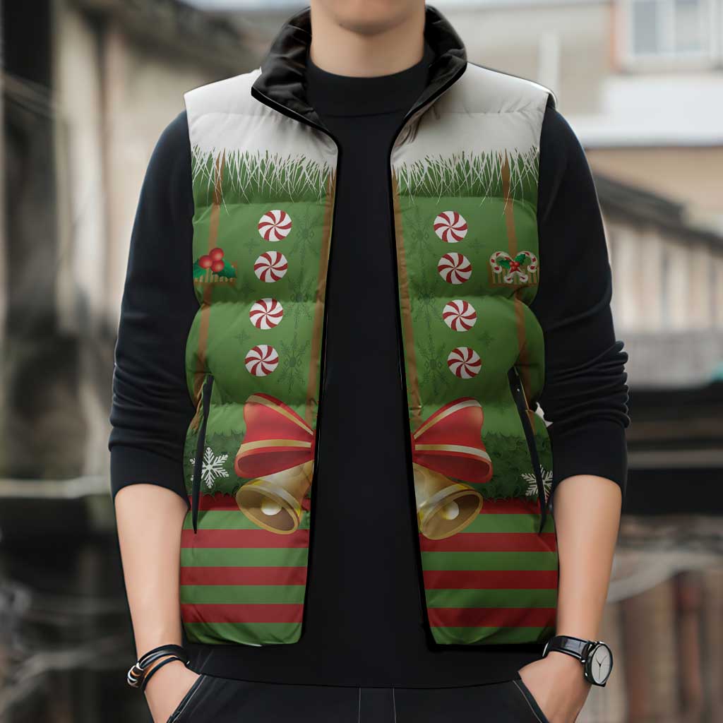 Christmas Costume Elf Sleeveless Puffer Jacket Santa Little Helper Green - Wonder Print Shop