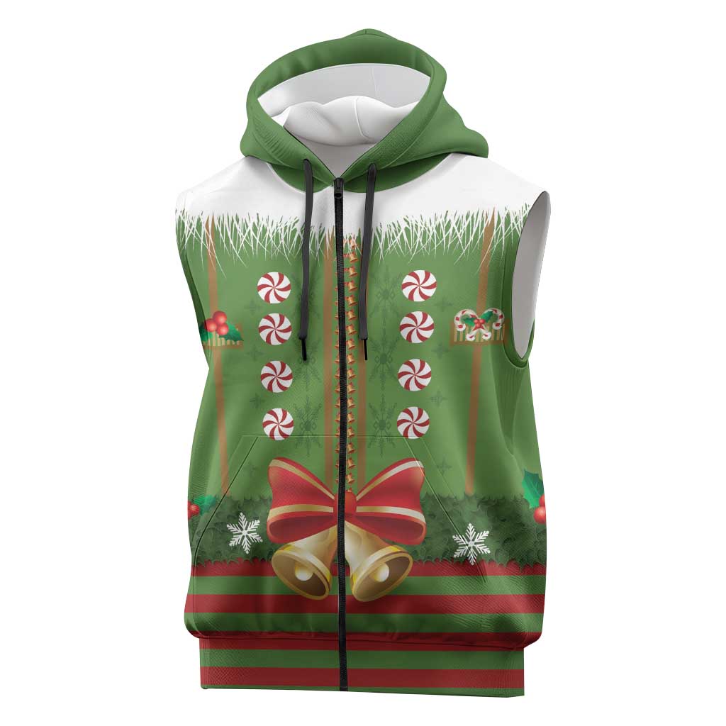 Christmas Costume Elf Sleeveless Zip Hoodie Santa Little Helper Green - Wonder Print Shop
