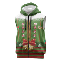 Christmas Costume Elf Sleeveless Zip Hoodie Santa Little Helper Green - Wonder Print Shop