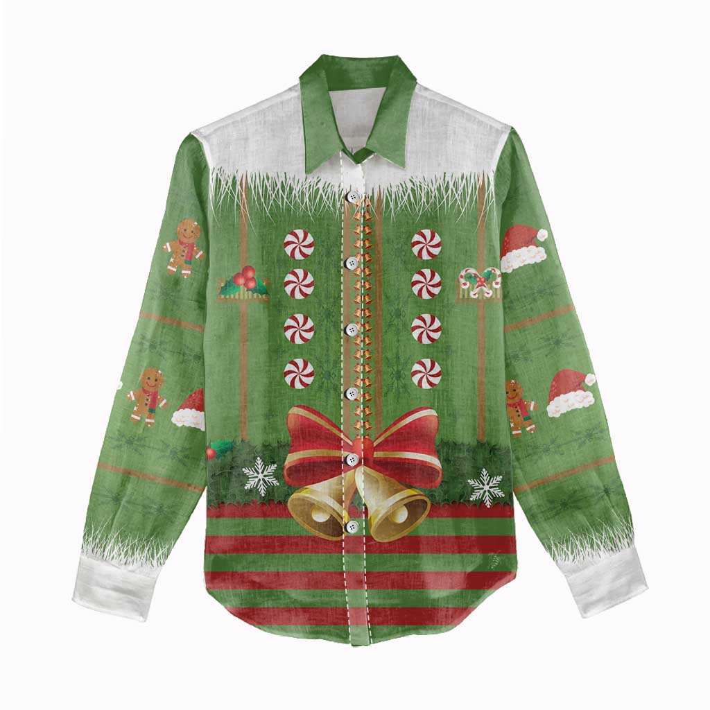 Christmas Costume Elf Women Casual Shirt Santa Little Helper Green - Wonder Print Shop