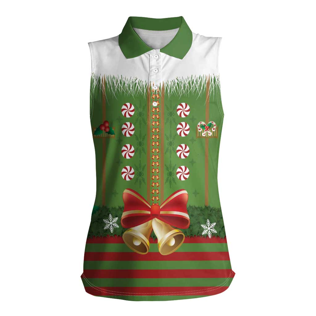 Christmas Costume Elf Women Sleeveless Polo Shirt Santa Little Helper Green - Wonder Print Shop