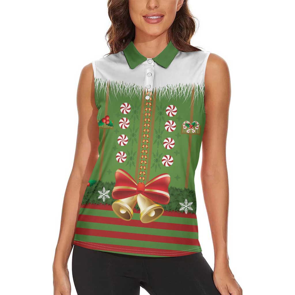 Christmas Costume Elf Women Sleeveless Polo Shirt Santa Little Helper Green - Wonder Print Shop