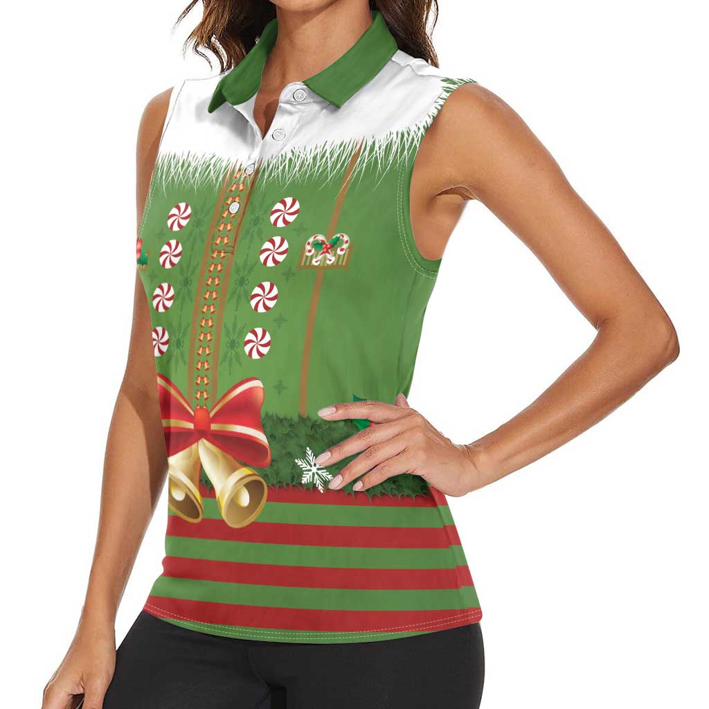 Christmas Costume Elf Women Sleeveless Polo Shirt Santa Little Helper Green - Wonder Print Shop