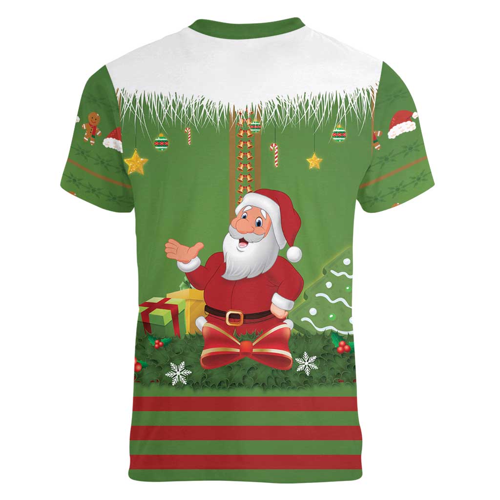 Christmas Costume Elf Women V-Neck T-Shirt Santa Little Helper Green - Wonder Print Shop
