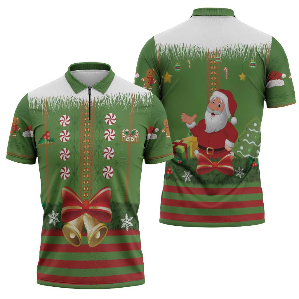 Christmas Costume Elf Zipper Polo Shirt Santa Little Helper Green - Wonder Print Shop