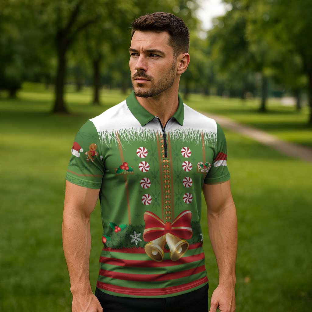 Christmas Costume Elf Zipper Polo Shirt Santa Little Helper Green - Wonder Print Shop