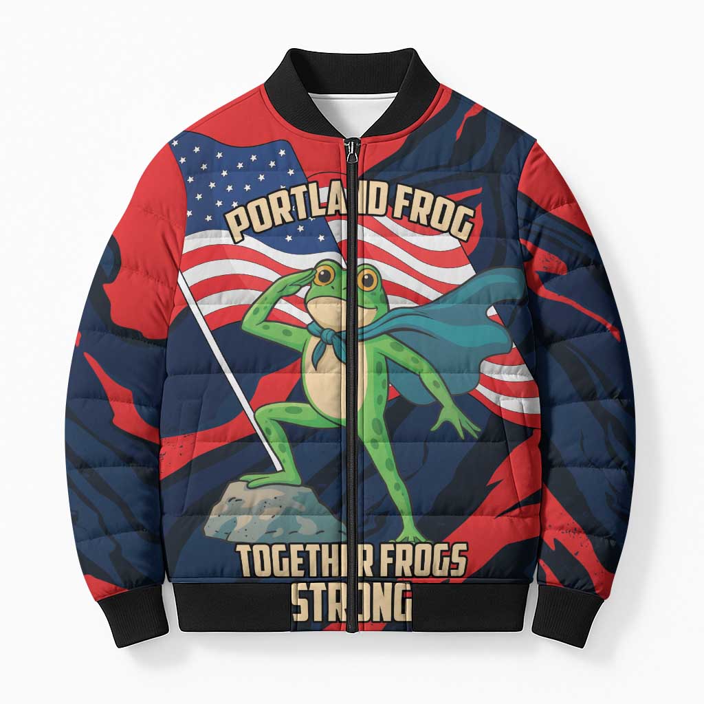 Portland Frog Protest Personalized Bomber Puffer Jacket Frogs Together Strong - Wonder Print Shop