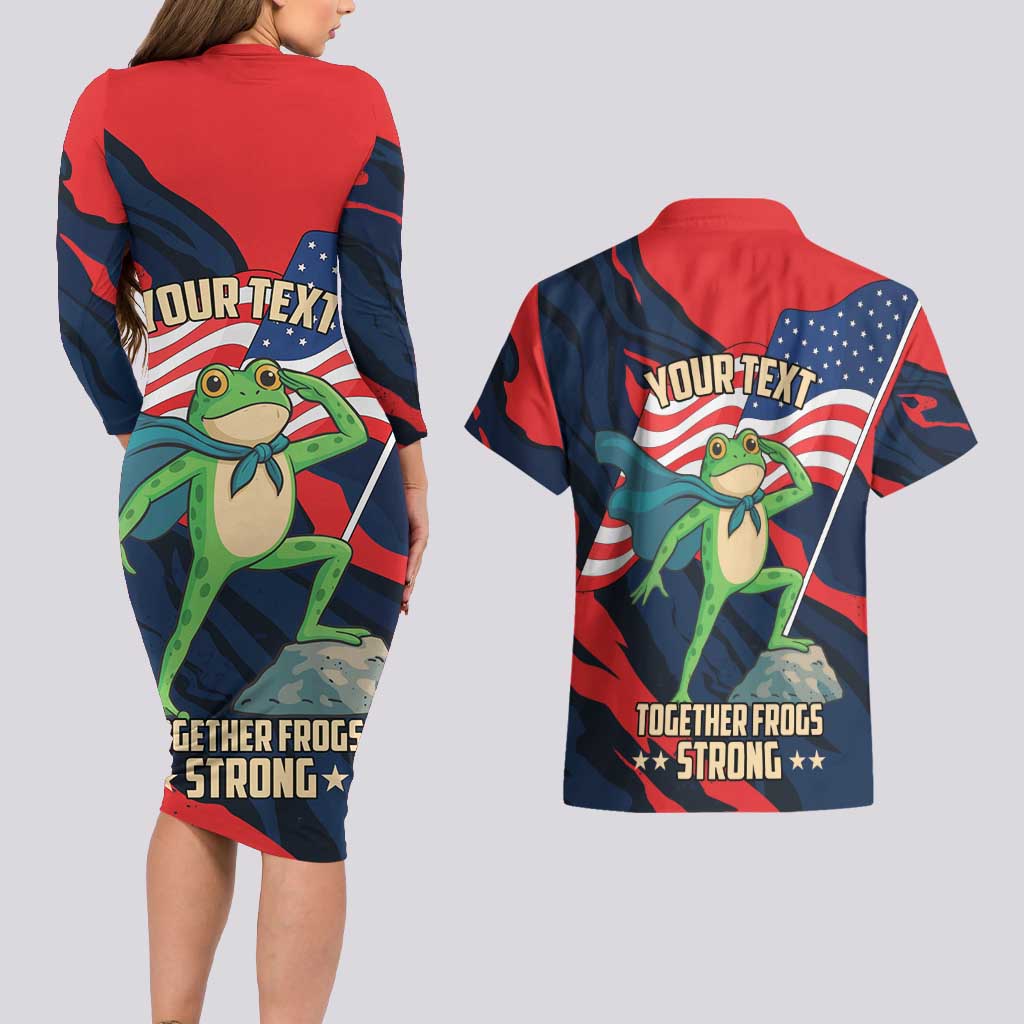 Portland Frog Protest Personalized Couples Matching Long Sleeve Bodycon Dress and Hawaiian Shirt Frogs Together Strong - Wonder Print Shop