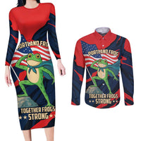 Portland Frog Protest Personalized Couples Matching Long Sleeve Bodycon Dress and Long Sleeve Button Shirt Frogs Together Strong - Wonder Print Shop